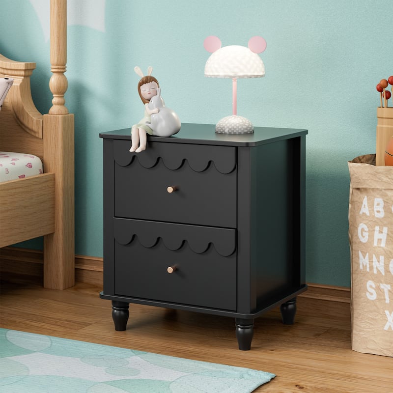 2 Drawers Nightstand Curved Design Cloud Bedside Table