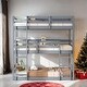 preview thumbnail 2 of 22, Artsy Rubber Wood Bunk Bed with Two Built-in Ladders, Guardrails, Twin over Twin over Twin, Detachable Triple Bunk Bed Dark Grey