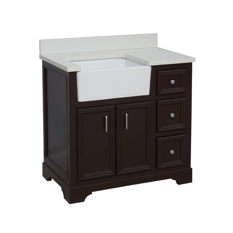 KitchenBathCollection Zelda 36" Farmhouse Bathroom Vanity with Quartz Top