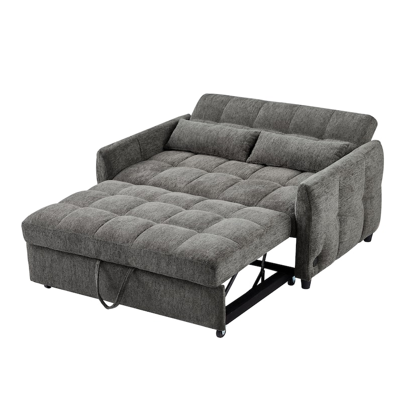 Roomfitters Loveseat Pull-Out Sofa Bed, Tufted Sleeper with Adjustable Backrest, USB Ports, and Lumbar Pillows for Living Room