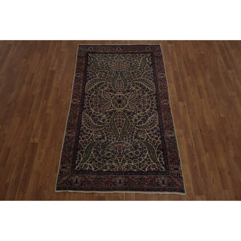 Hand Knotted Oriental 100% Wool Carpet Traditional All-Over Beige & Ivories Kerman Area Rug - 6' 5'' X 3' 7''