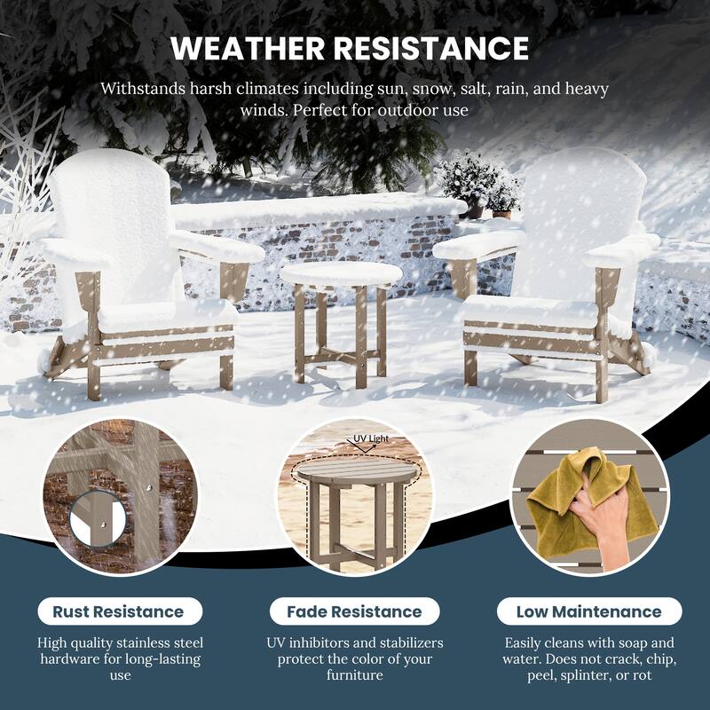 Laguna Outdoor 3-Piece Folding Adjustable Adirondack Chair with Hideaway Ottoman & Round Side Table