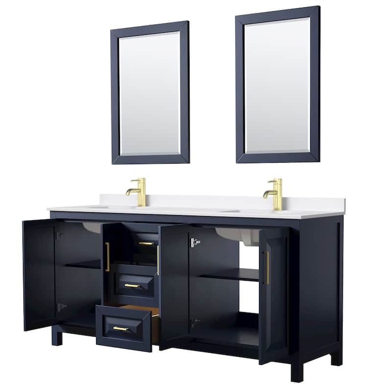 Daria 72-inch Double Vanity, Single Hole Quartz Top, 24-inch Mirrors