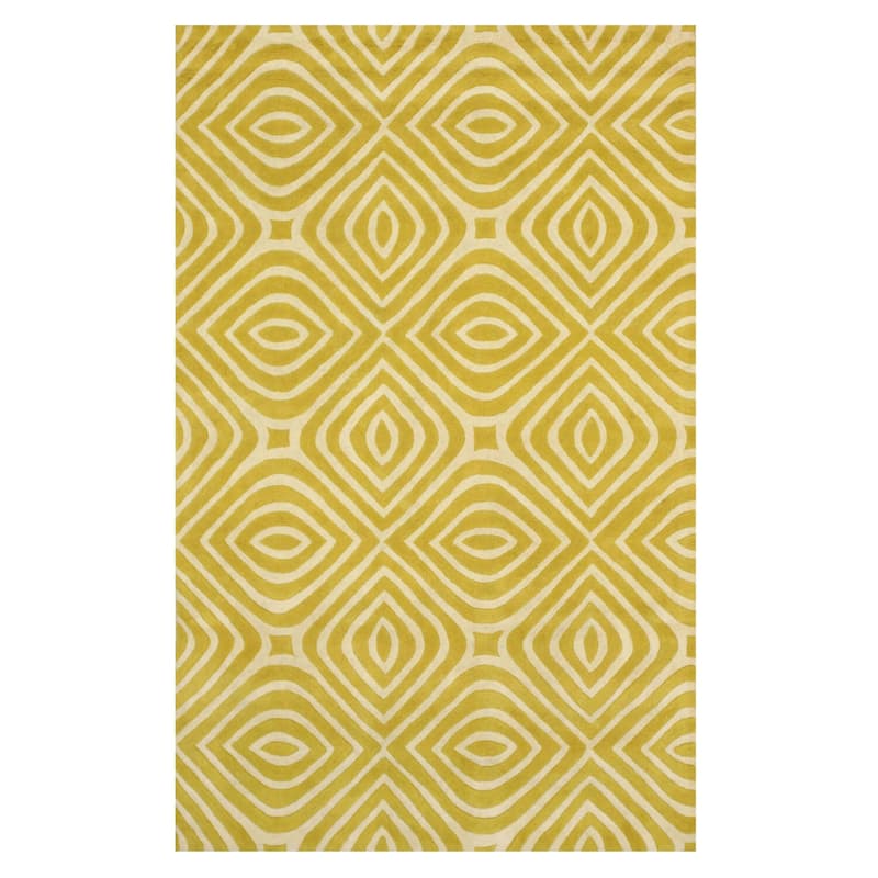 Hand-Tufted Yellow Wool Round Rug, 7'9 - Modern geometric wool rug with soft texture and vibrant design. - N/A