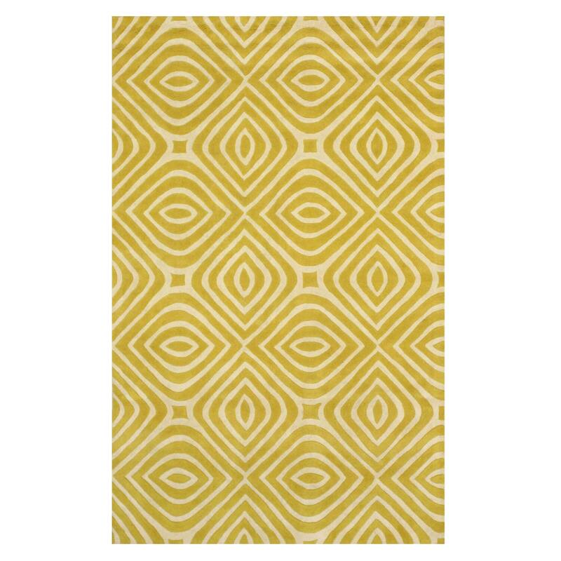 Yellow Hand-Tufted Wool Transitional Rectangle Rug, 5 x 8 - Stylish wool rug with soft durable pile. - N/A