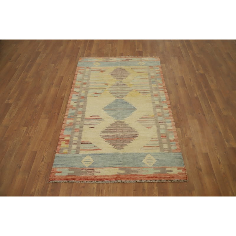Hand Woven Oriental 100% Wool Carpet Southwestern Tribal Multi-Colored Kilim Area Rug - 5' 4'' X 3' 3''