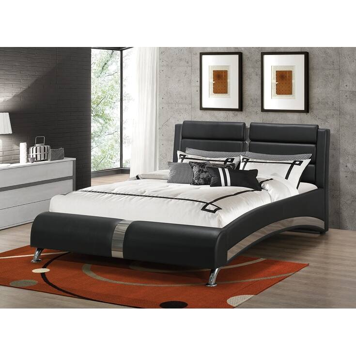 Jeremaine Contemporary Upholstered Sleigh Bed Black