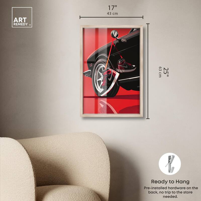 Red Bold Sneaker and Car Shadowbox by Art Remedy