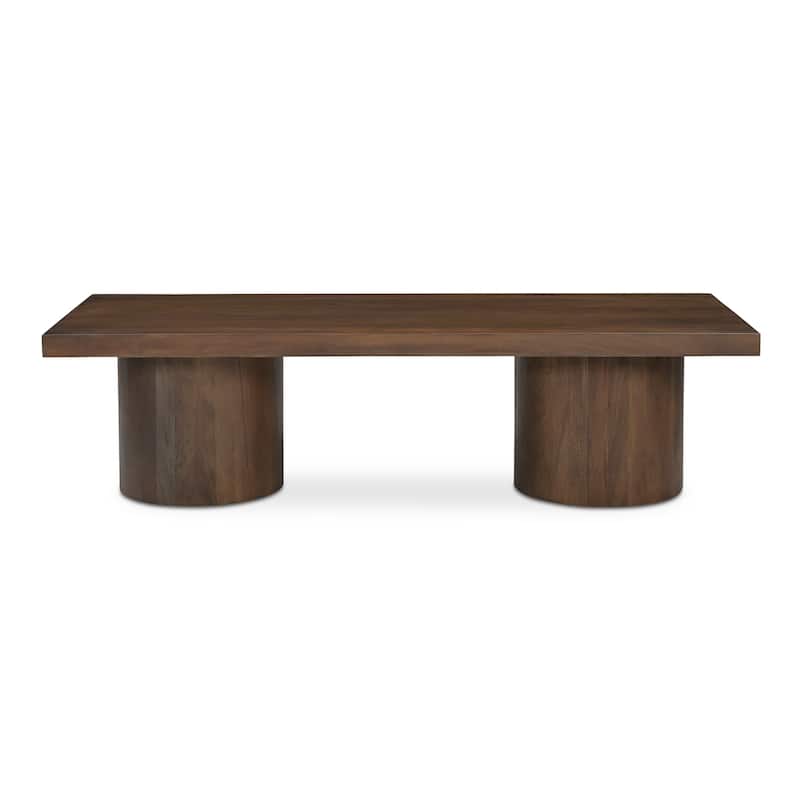 NADAAL STUDIOS Elowynne Coffee Table, Reclaimed Neem Wood with Twin Cylindrical Bases, Warm Brown - Wood - Warm Brown