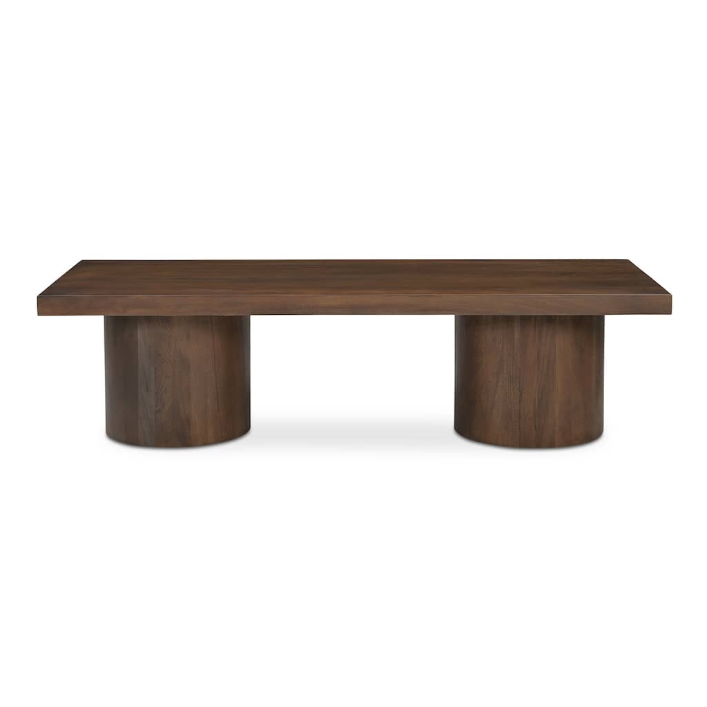 NADAAL STUDIOS Elowynne Coffee Table, Reclaimed Neem Wood with Twin Cylindrical Bases, Warm Brown