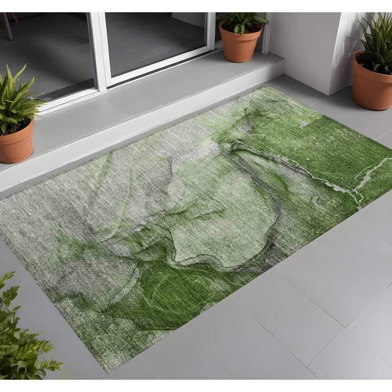 Mato Modern Art-Inspired Weather Resistant Blended Style Outdoor Rug - 2' x 3' - Green
