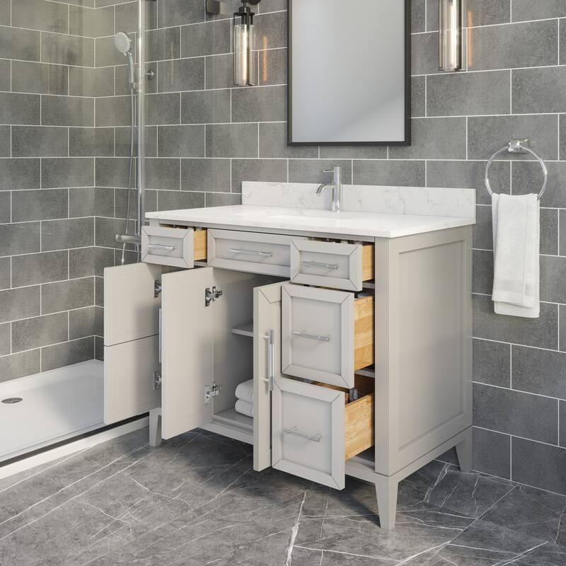 Jackson 42-inch Single Bathroom Vanity with Engineered Stone Top and Drawer Organizer