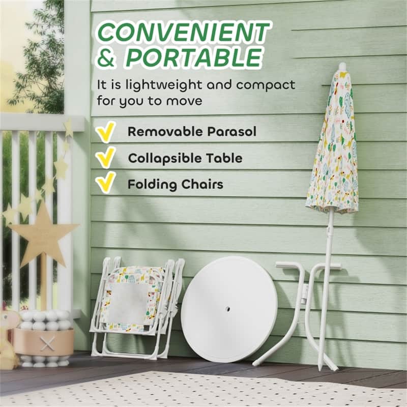 Kids Outdoor Table and Chair Set with Adjustable Umbrella and Steel Frame for Comfortable Seating