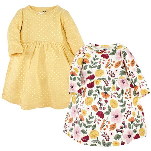 slide 1 of 1, Hudson Baby Girl Cotton Dresses, Fall Botanical 0-3 Months - Yellow Fall Botanical