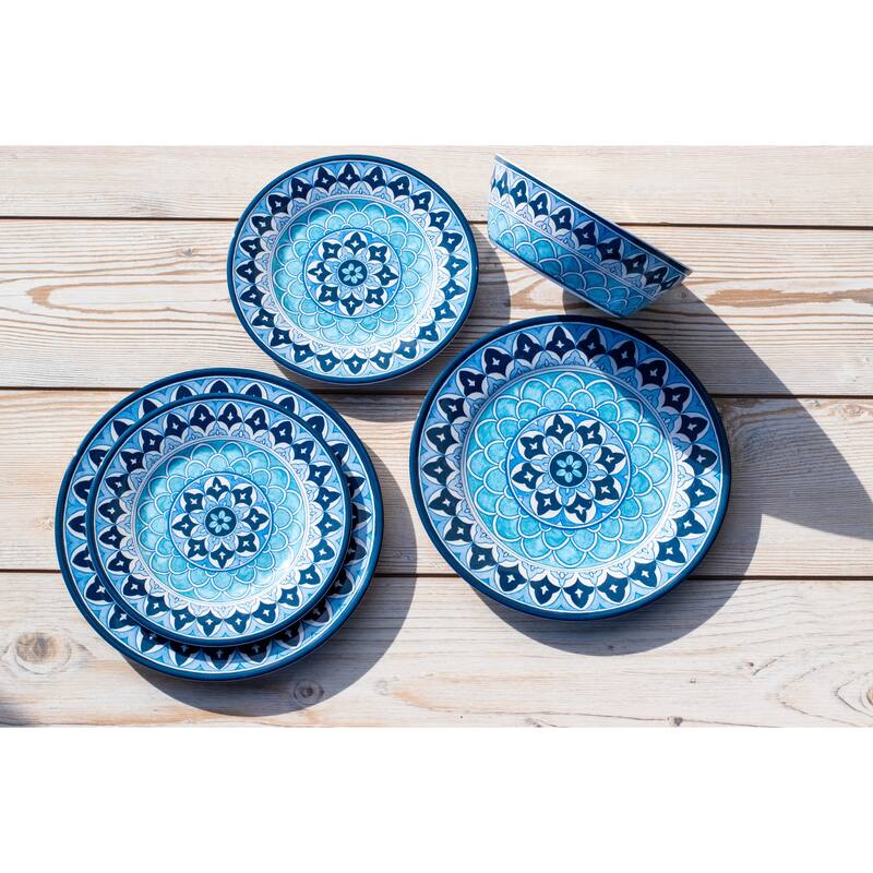Abode Homewares Blue Medallion Melamine 12-Piece Dinnerware Set - Blue