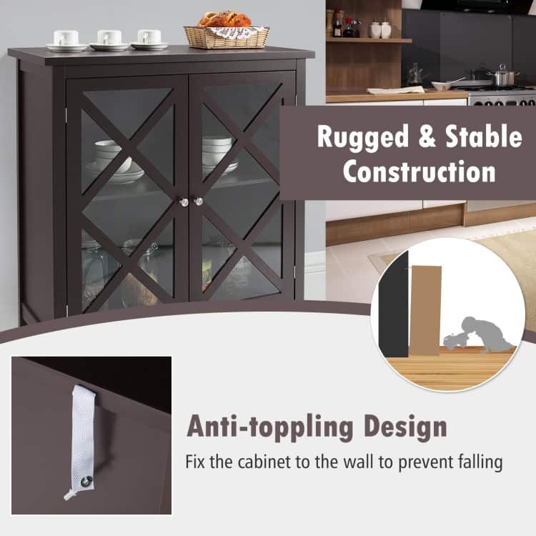 Buffet Cabinet with Tempered Glass Doors & Adjustable Shelves for Kitchen - 35.5" x 15.5" x 38" (L x W x H)