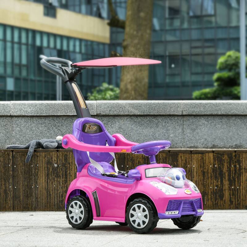 3-in-1 Toddler Push Car with Canopy, Safety Fence & Adjustable Handle for Ages 12-36 Months