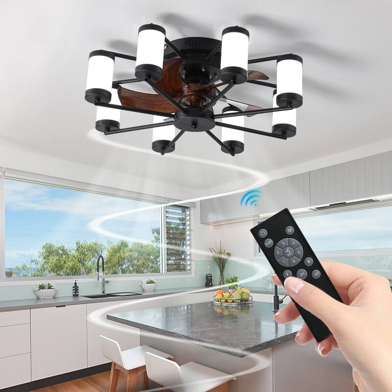 Modern Ceiling Fan Light with 5 Blades and Remote Control, Cylindrical Fixture for Bedroom and Living Room