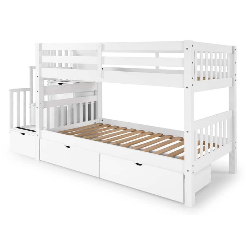 Taylor & Olive Trillium Twin over Twin Stairway Bunk Bed, 2 Drawers