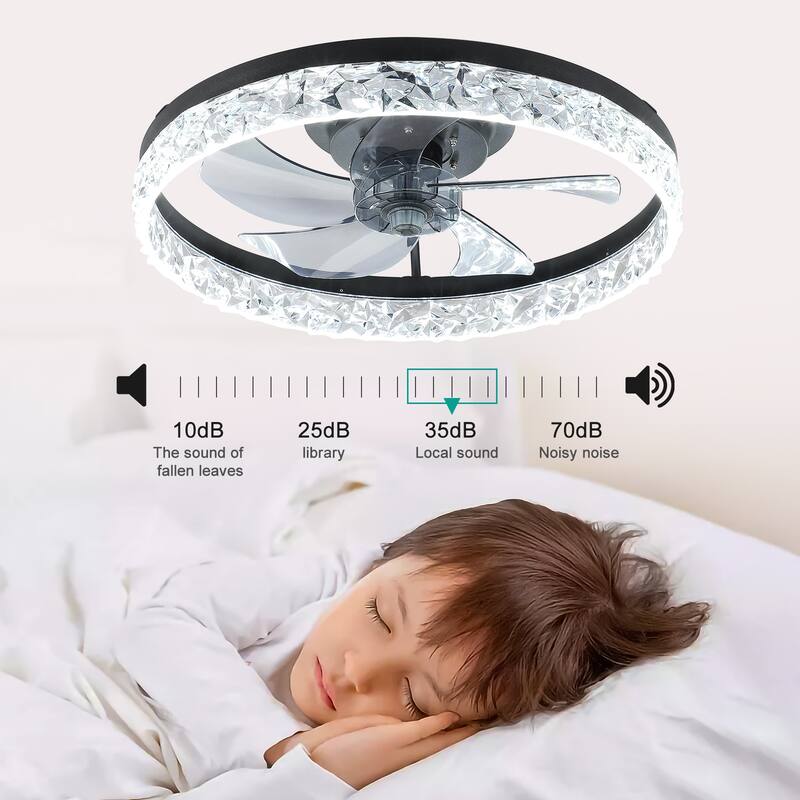 19.7 Inch Modern Ceiling Fan with Dimmable LED Light Remote App Control 6 Speed Acrylic Design - Black