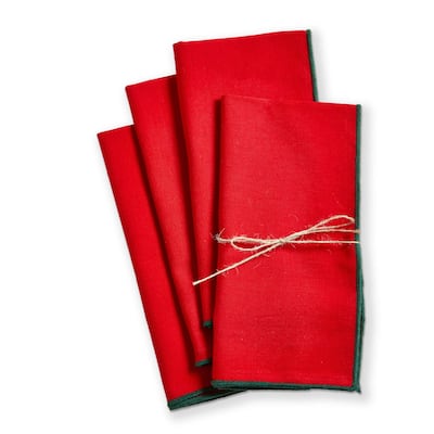 Color Pop Red Cloth Napkins - 20" x 20" Cotton Kitchen Textiles for Christmas - Machine Washable