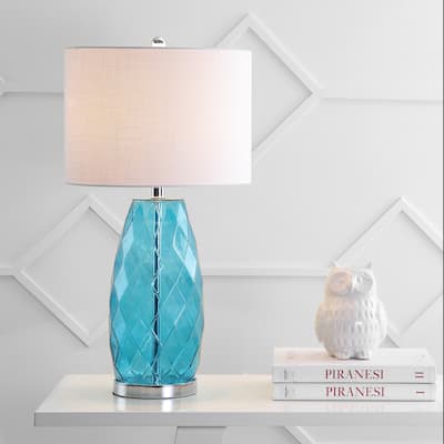 Night 26.5" Glass/Metal LED Table Lamp, Moroccan Blue by JONATHAN Y