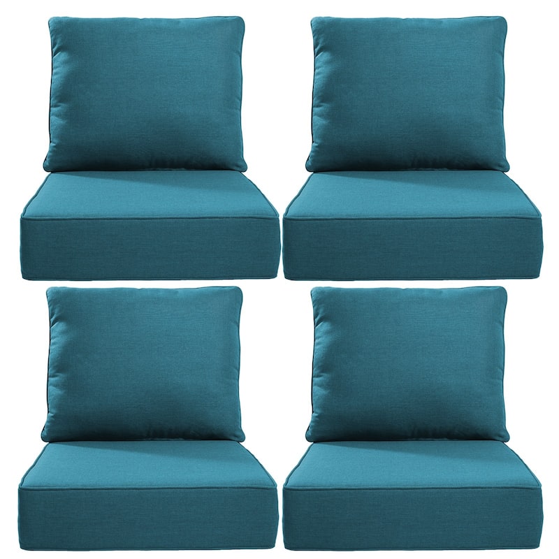 22" W x 24" D x 6" T Water & Fade Resistant Outdoor Lounge Chair Replacement Cushion Set - 4 Sets - Peacock Blue