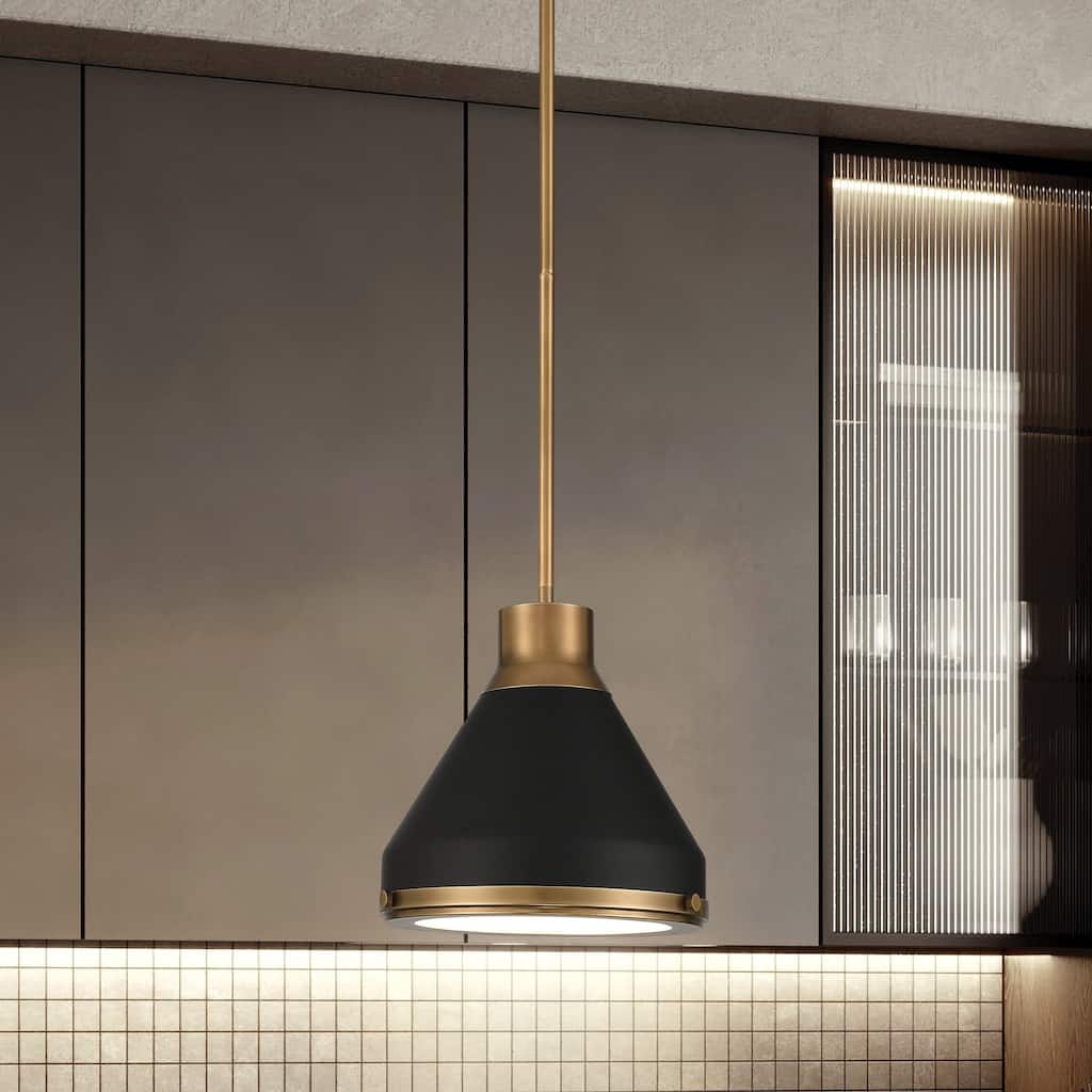 Doyle 13-inch 1-light Natural Brass Pendant Light with Matte Black Metal Shade