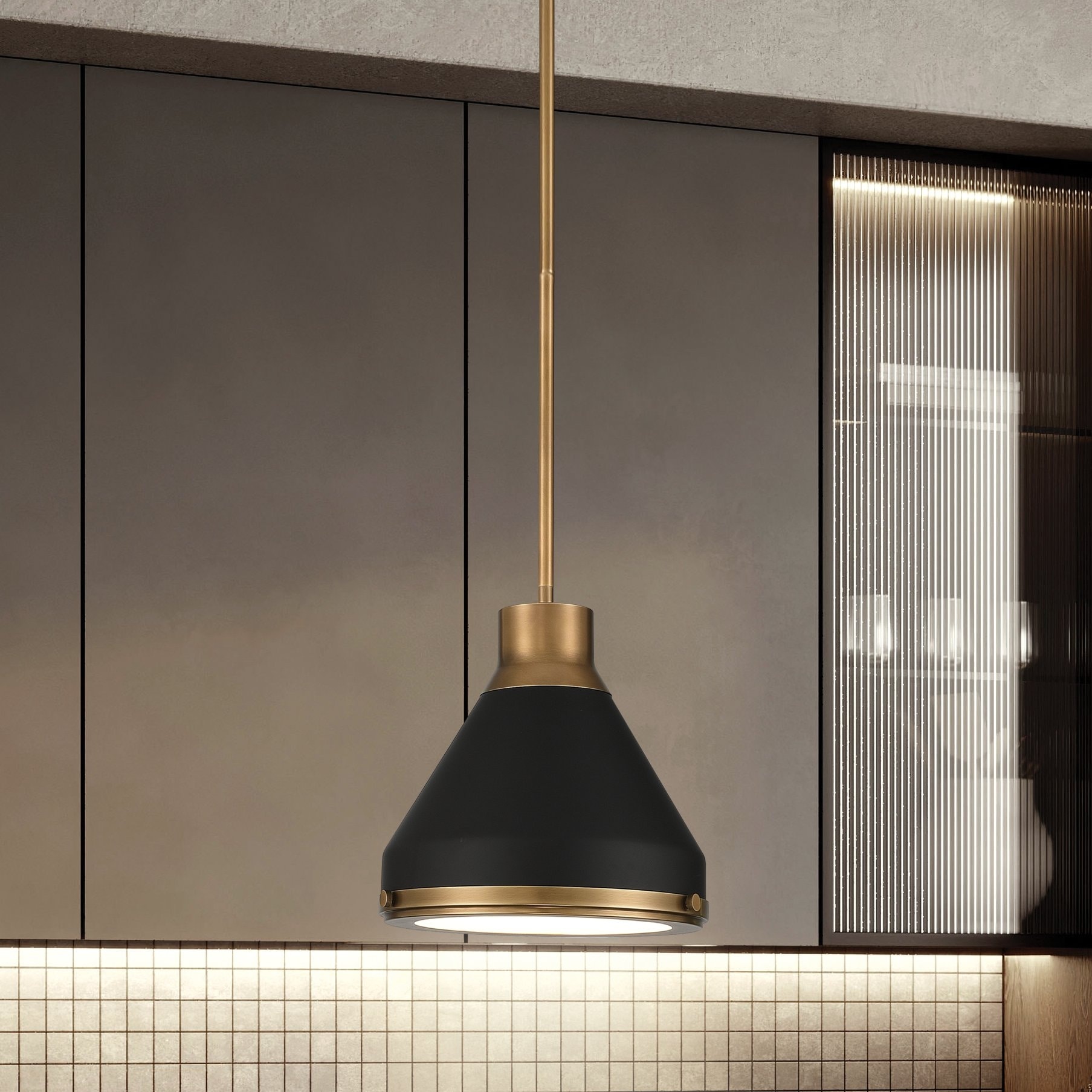 Thesis Doyle 13-inch 1-light Natural Brass Pendant Light with Matte Black Metal Shade