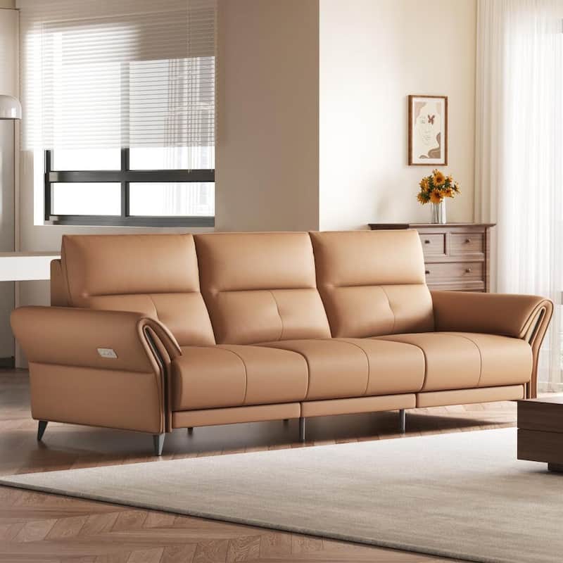 112.5'' Vegan Leather Power Reclining Sofa with USB Charging Port