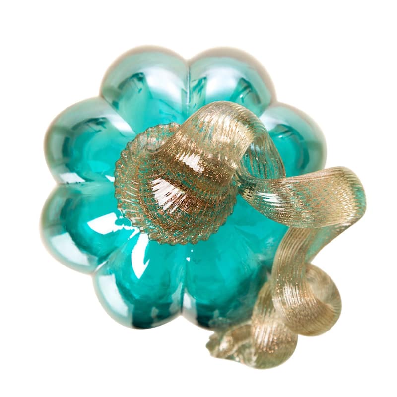 Glitzhome 6"H Fall Harvest Turquoise Crackle Glass Pumpkin Thanksgiving Decoration