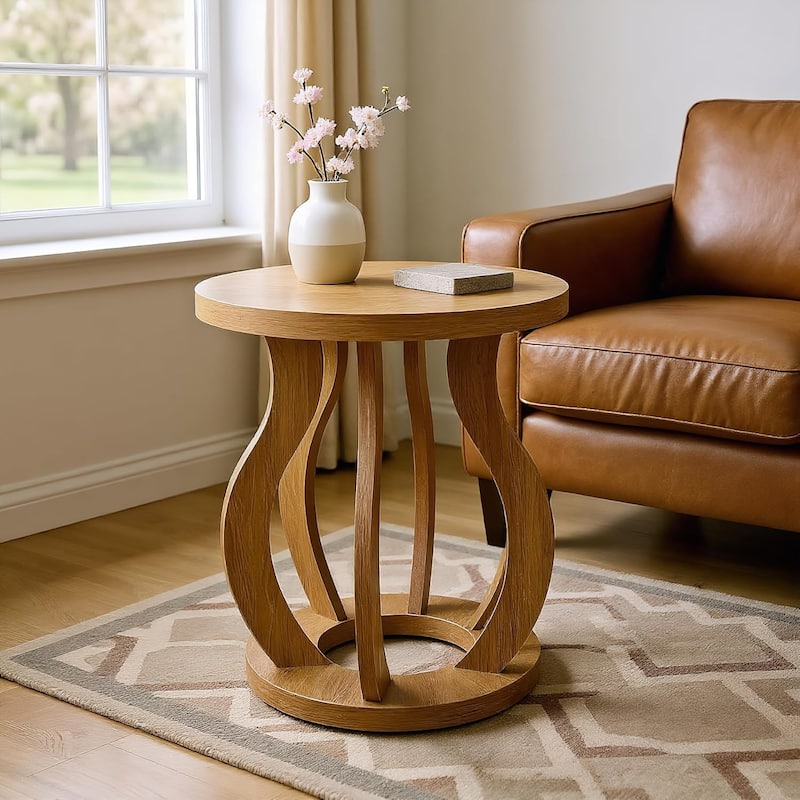 End Table, Modern Round Side Table, Bedside Sofa Accent Table Nightstand for Living Room, Bedroom - Brown-2 Pieces