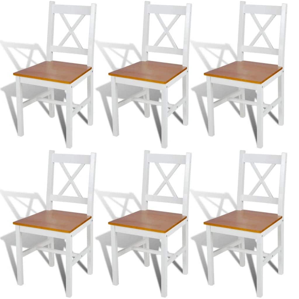 Lipa Dining Side Set of 6, X Back Design, White, Brown Pine Wood