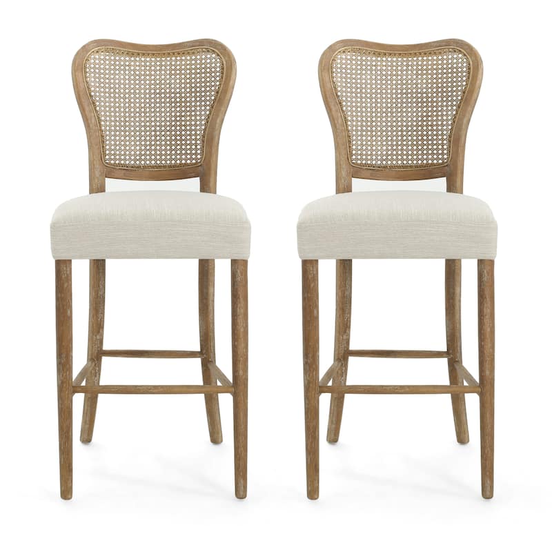 Roomfitters Rattan Back Counter Height Chair Set of 2, Rustic Farmhouse Style Seating, Natural