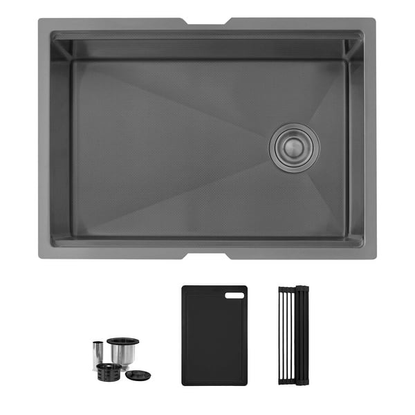 slide 2 of 15, STYLISH 27 inch Stainless Steel 16G Workstation Sink Dura-Tek Finish Nano Graphite Black