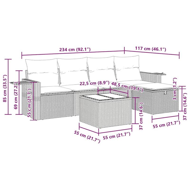 vidaXL Garden Sofa Set Beige/Black/Brown/Grey