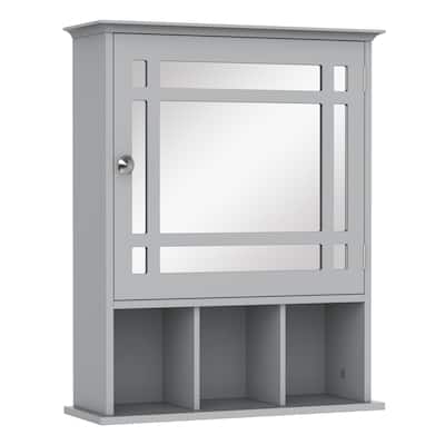 Wall-Mounted Bathroom Medicine Cabinet with Mirror, Large Storage Space, 3 Open Shelves for Bathroom, Living Room, and Kitchen
