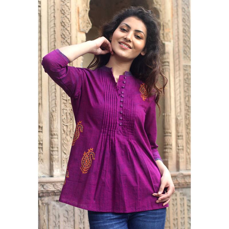 Handmade Cotton 'Wine Delight' Blouse (India)