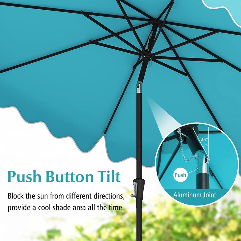 Large 9x8 Feet Polyester Fabric Outdoor Patio Umbrella with Wind Vent and Push Button Tilt Crank Handle