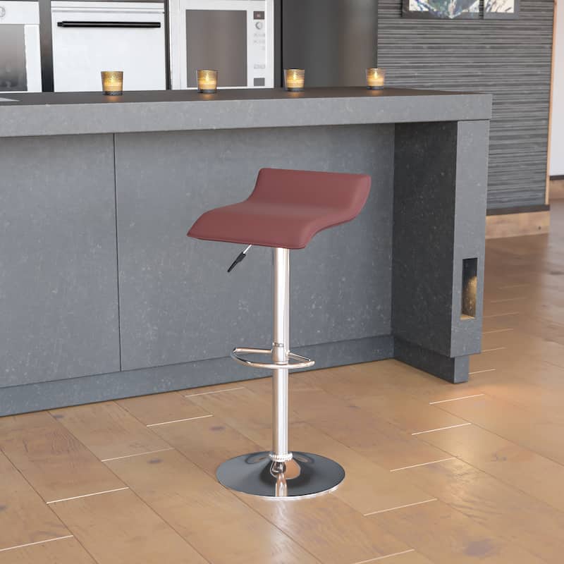 Contemporary Solid Wave Seat Vinyl Adjustable Bar Stool - 15"W x 15"D x 25.5" - 34"H - 15"W x 15"D x 25.5" - 34"H
