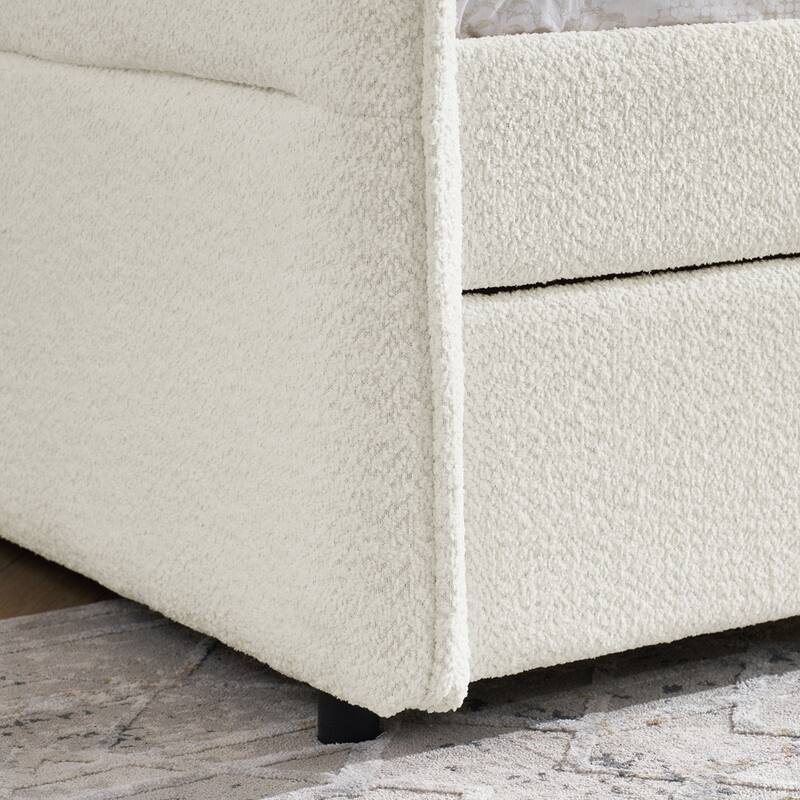 Boucle Fabric Daybed with Trundle Upholstered Tufted Sofa Bed