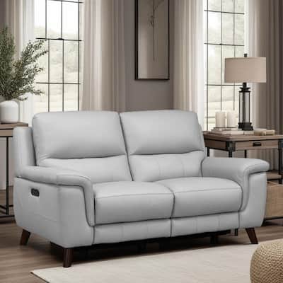 Lizette 65" Dove Grey or Brown Leather Power Recliner Loveseat with USB