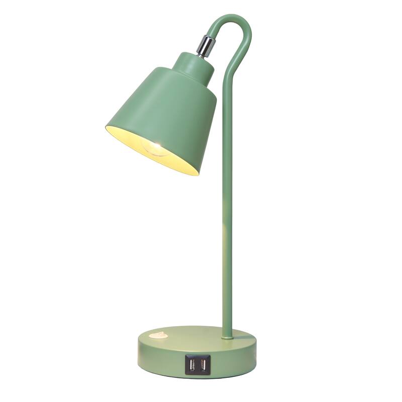 Modern Metal Desk Lamp with Dual USB Charging Ports Adjustable Arm Multiple Colors - 7.28” x 5.60” x 16”