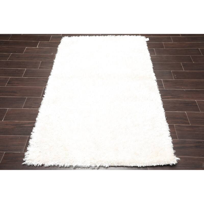 Hand Made White Polyester Modern & Contemporary Oriental Area Rug