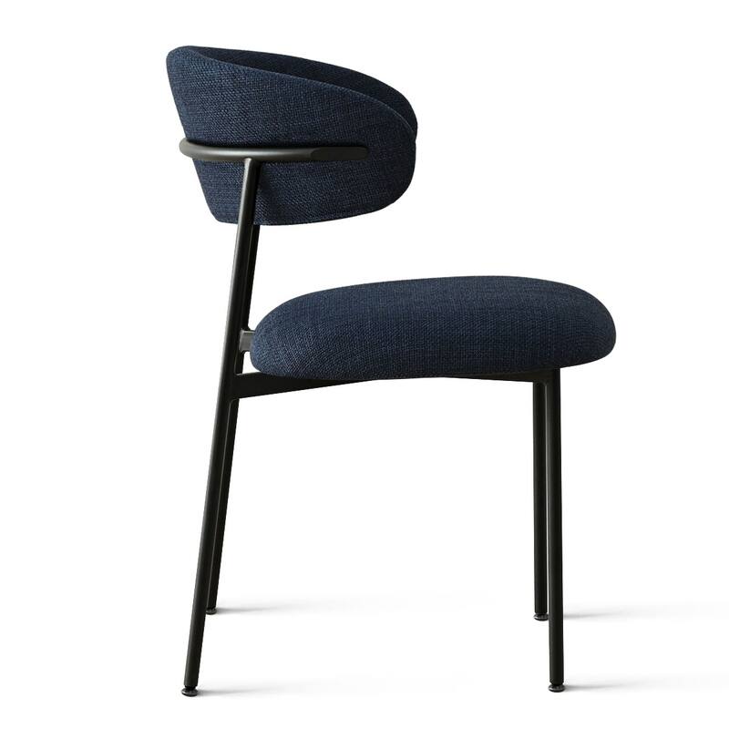 Modern Upholstered Dining Chairs with Curved Open Back and Black Metal Legs (Set of 6)