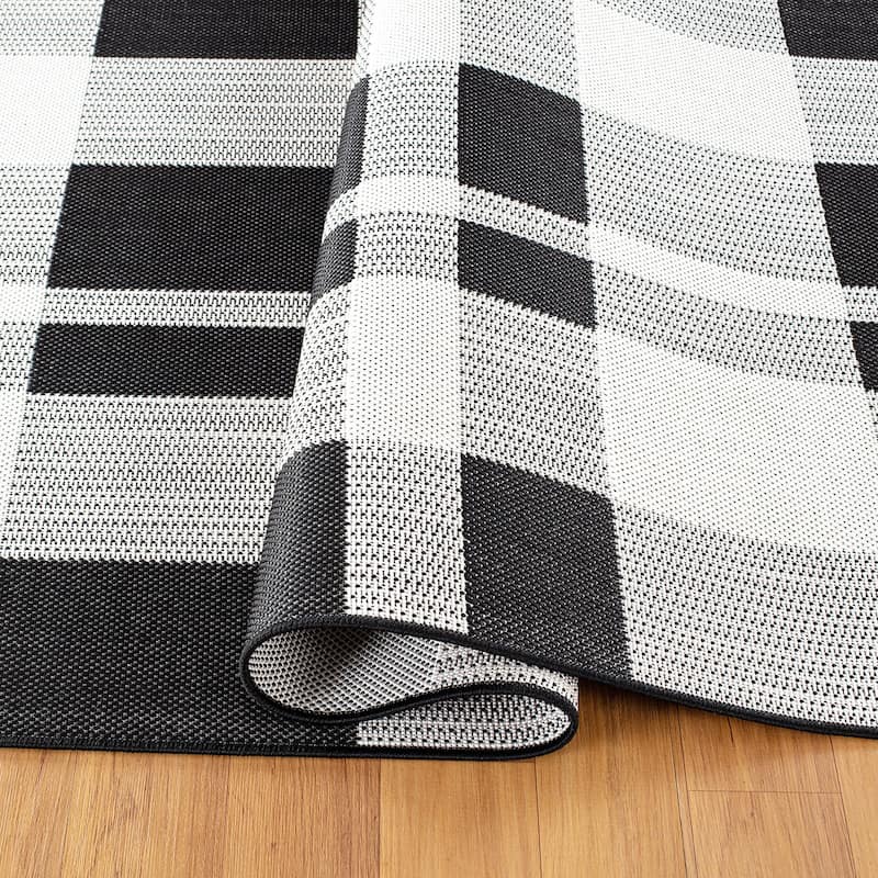 Contemporary Plaid Indoor/Outdoor Flatweave Waterproof Backyard Patio Area Rug