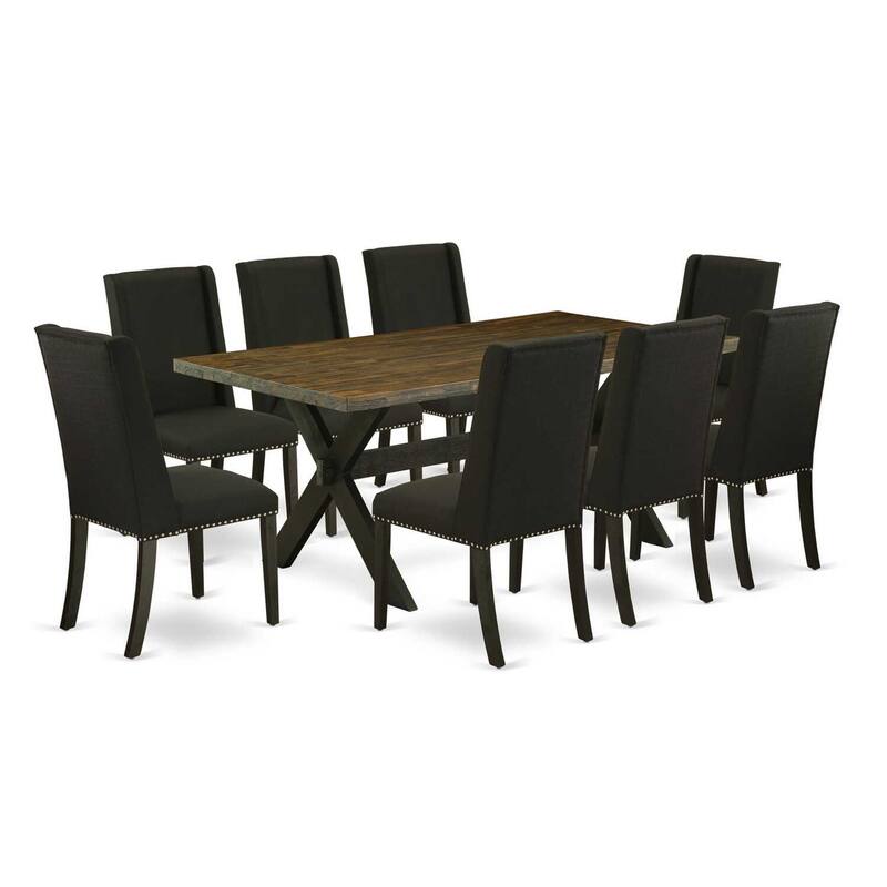 Elegant 9-Piece Dining Set - Rectangular Table & 8 Parson Chairs - Mahogany & Light Tan Finish