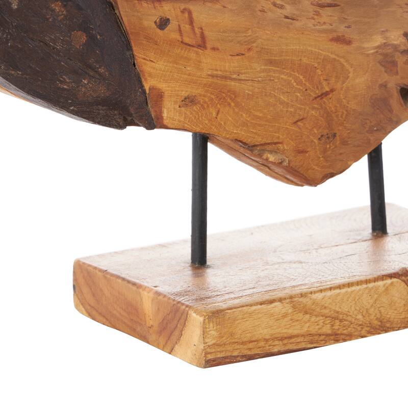 Brown Teak Wood Handmade Anchor Decorative Sculpture with Mosaic Live Edge Pieces