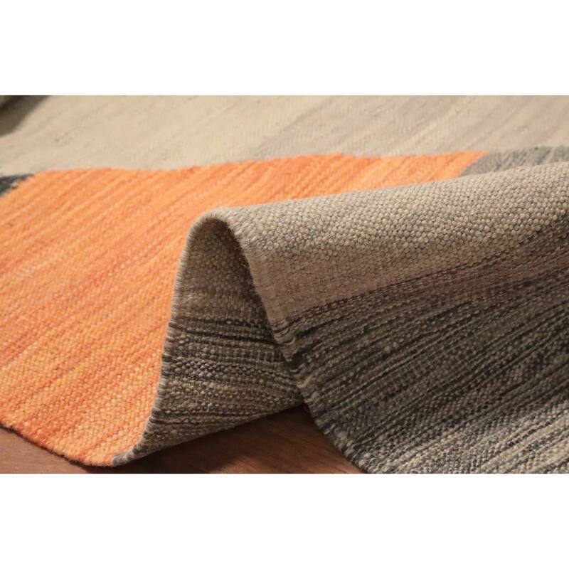 Hand Woven Oriental 100% Wool Carpet Southwestern Tribal Greys & Charcoal Kilim Area Rug - 5' 10'' X 4' 1''