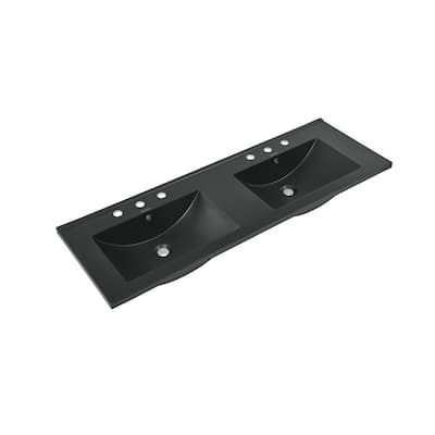 48" Ceramic Vanity Top Double Basins In Matte Black With 3 Holes